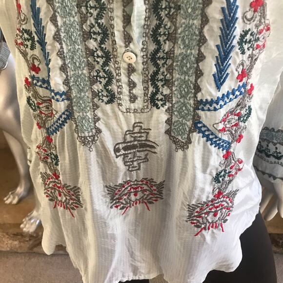 Johnny Was Biya Silk Floral Embroidered Popover Long Sleeve Top Women's Size XS - Picture 3 of 9